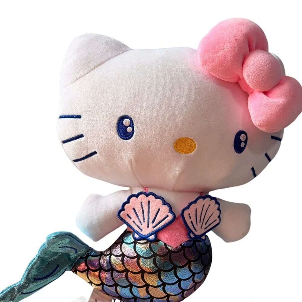 Sanrio Hello Kitty Mermaid Plush Iridescent Tail Pink Shells Blue Fin Toy 10in